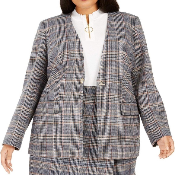 NWOT Calvin Klein Plaid Blazer Sz 18W Hook Closure - Picture 1 of 12
